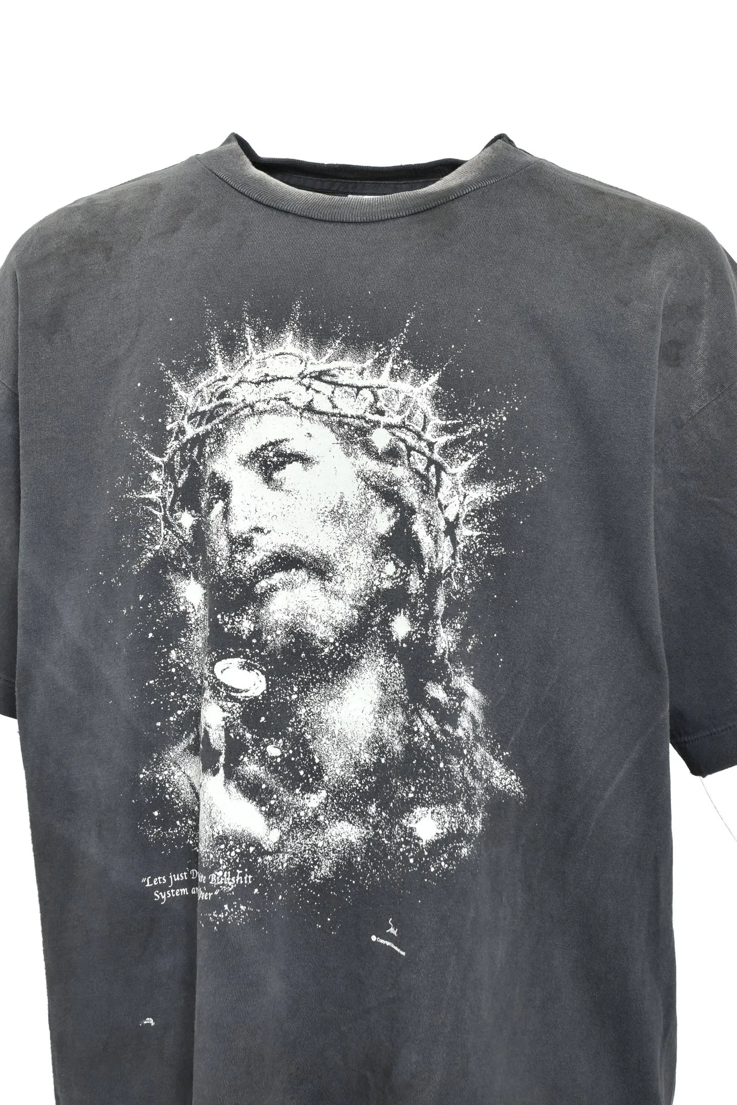 SAINT Mxxxxxx SS TEE/JESUS/BLK Luminous thorn Jesus, washed black S-XL, ready-to-wear vulcanized parts dyeing, heavy washing water spray fading, simulating natural fading texture, creating new vintage effect on the ceiling, environmentally friendly luminous paste imported from Japan, significant luminous effect, tube-woven OE yarn fabric, correct accessories, top purchasing agent level